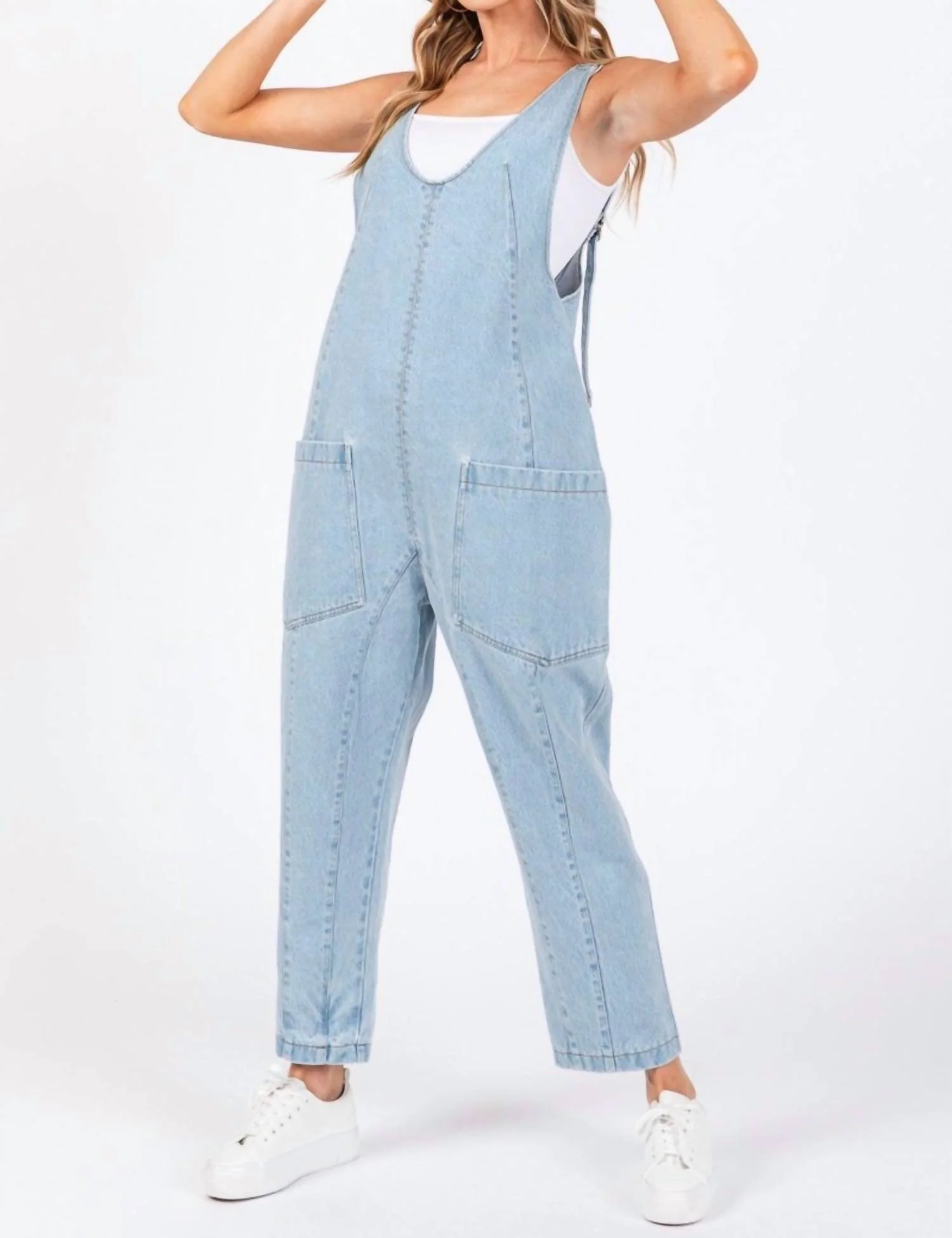 Overall Jumpsuit In Washed Denim