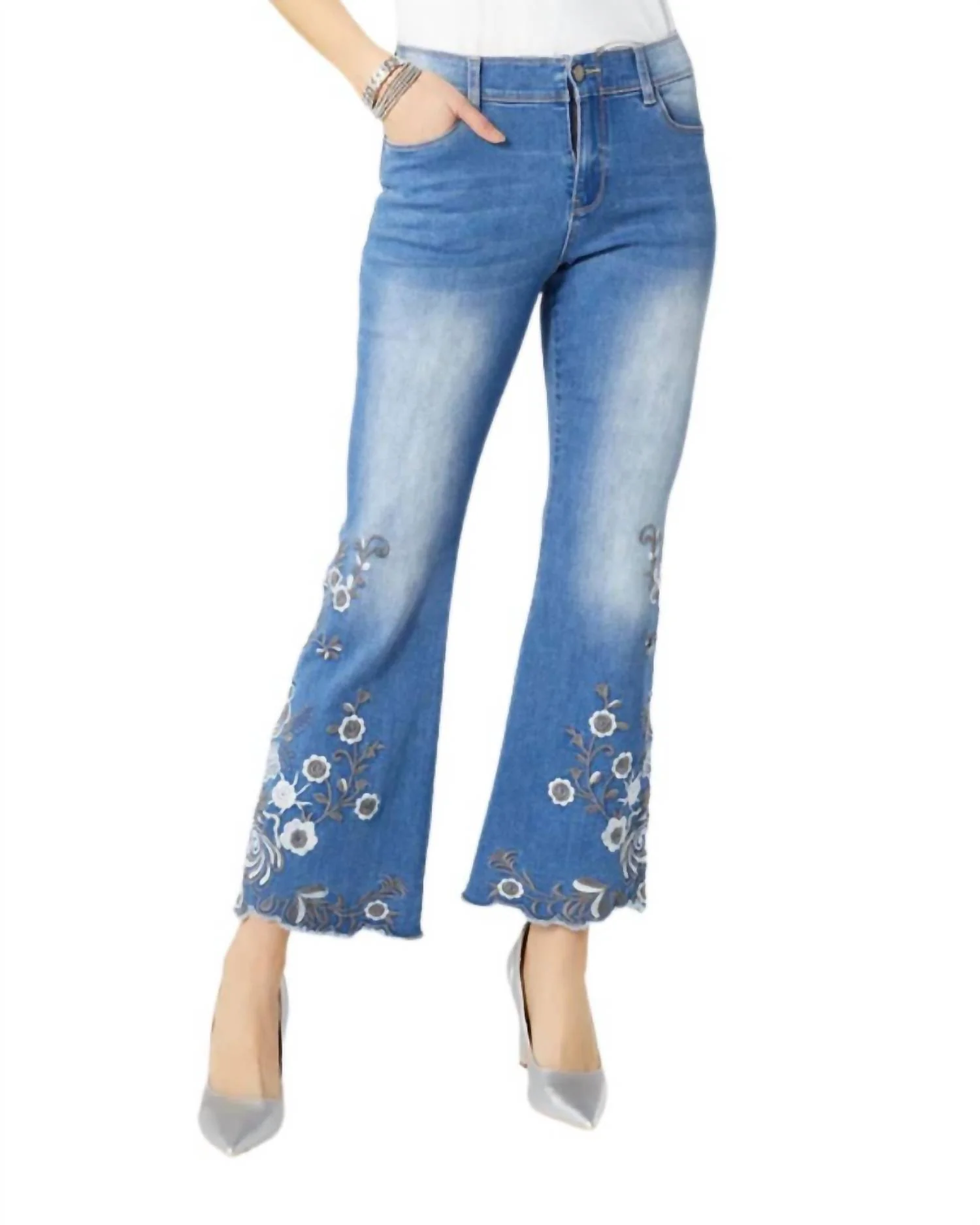 Zoey Embroidered Flare Jean In Denim