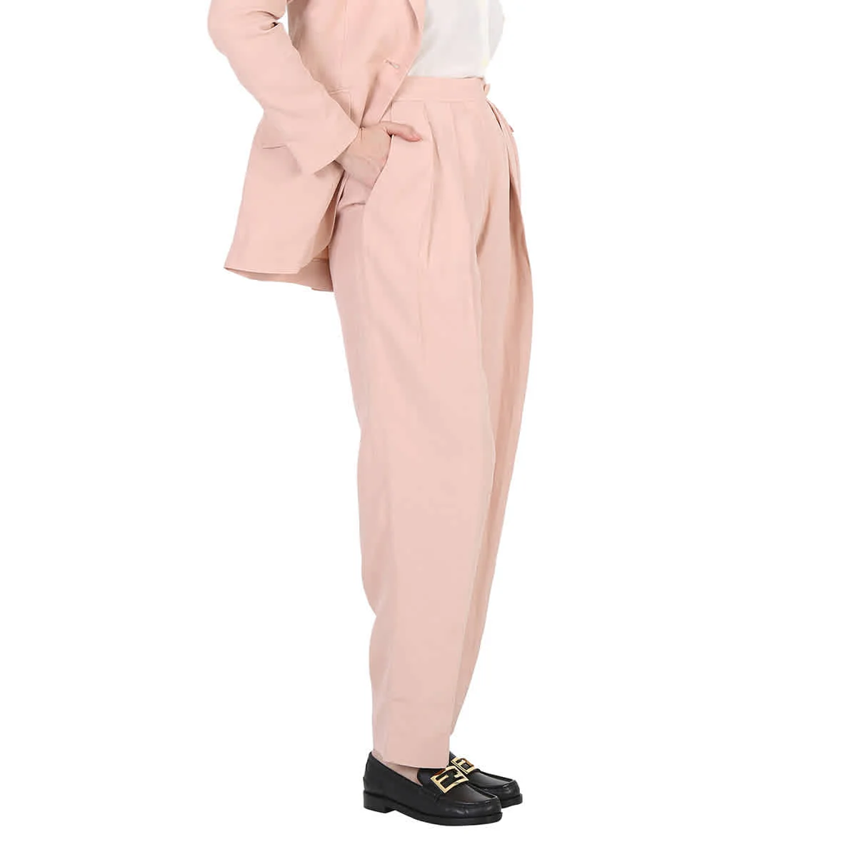 Stella Mccartney Rose Fluid Linen Pleat Front Straight Leg Trousers