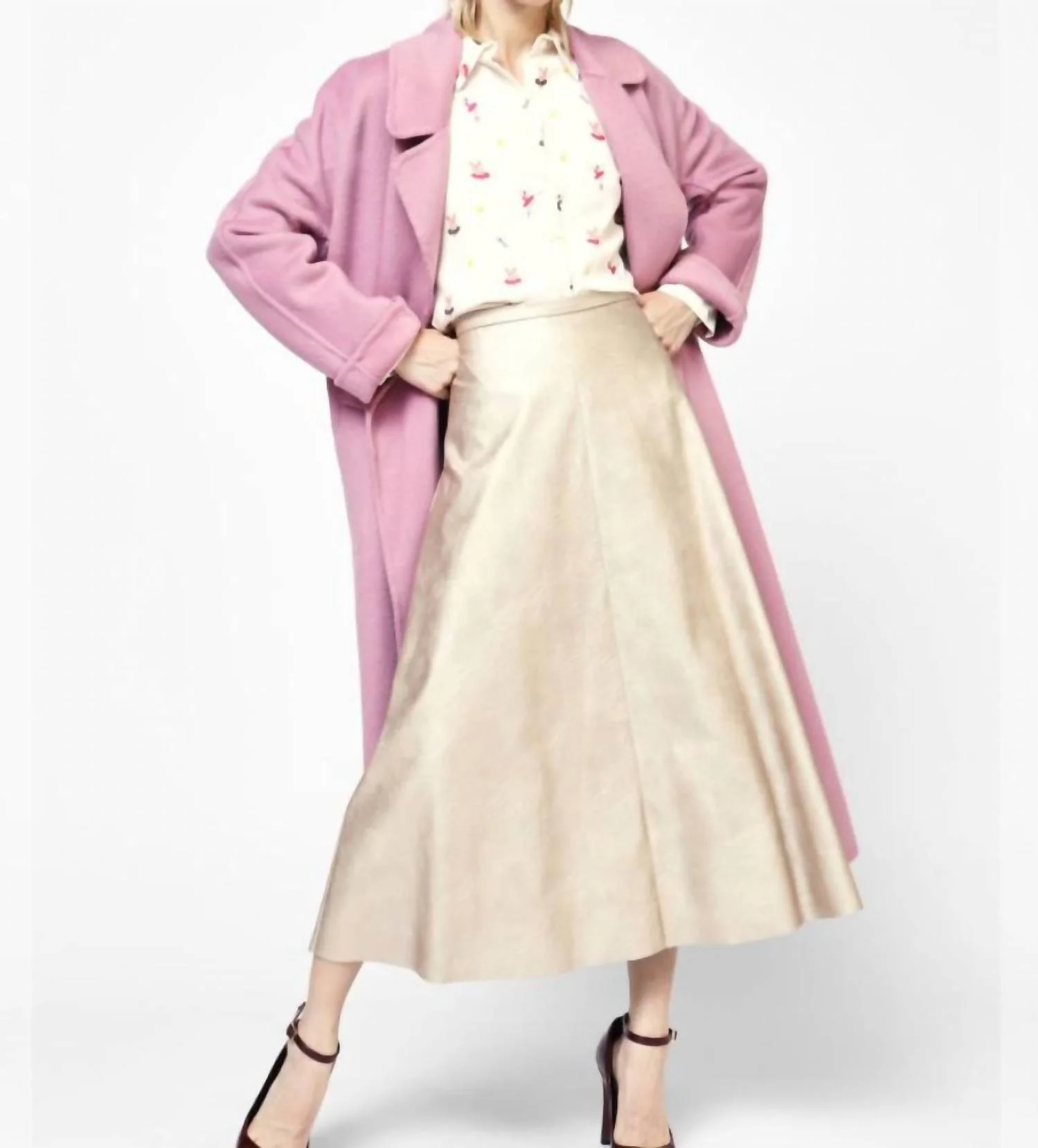 Faux Leather Midi Skirt In Platino