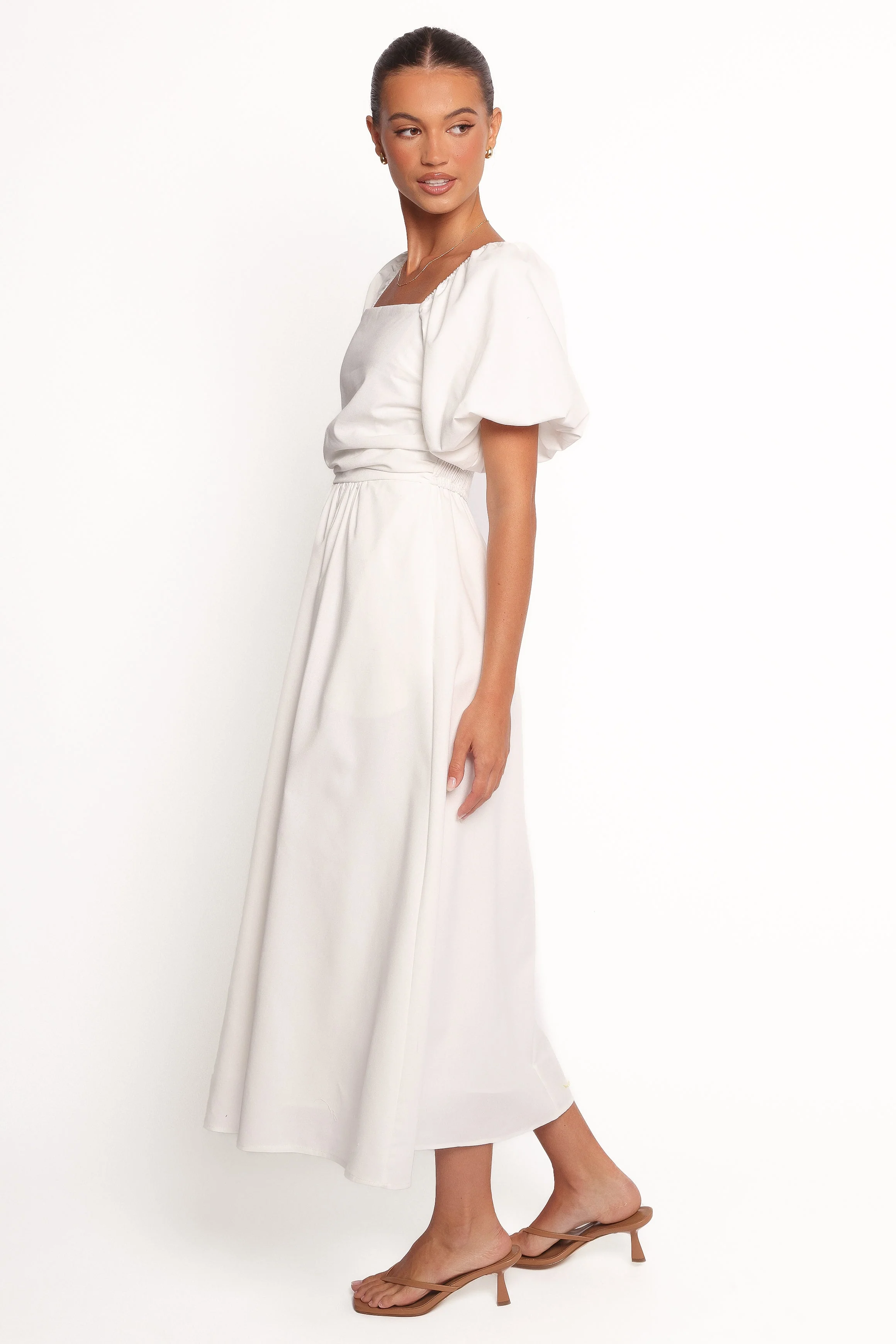 Clo Puff Sleeve Midi Dress - White