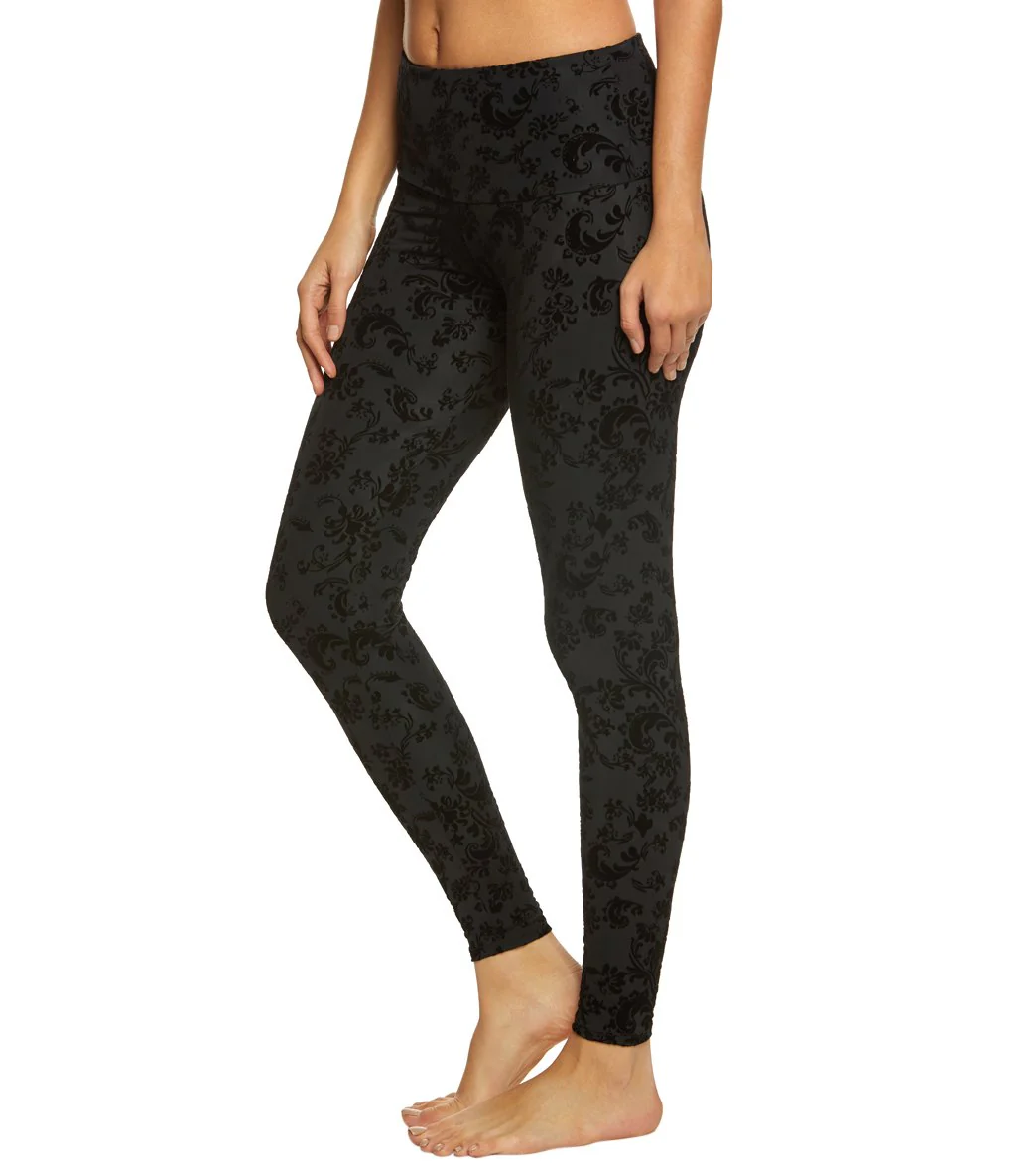 Onzie High Waisted Yoga Leggings Black Flocking