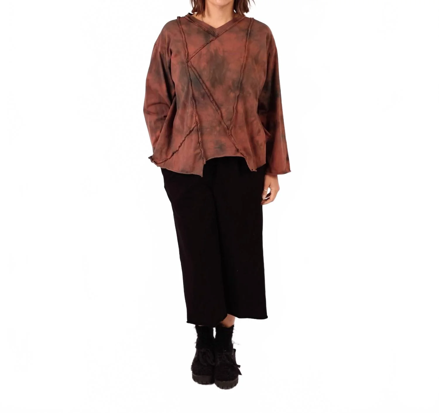 Rib Cropped Wide Leg Pants In Black