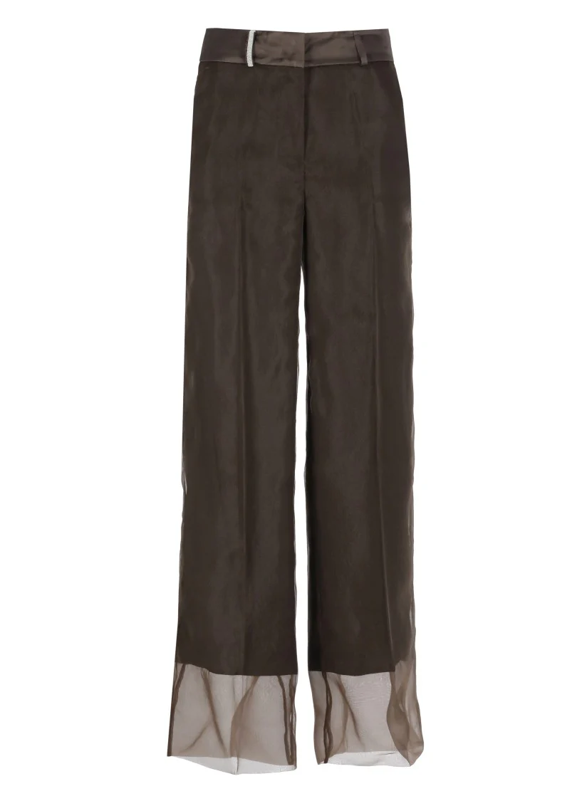 Brown Linen And Viscose Pants
