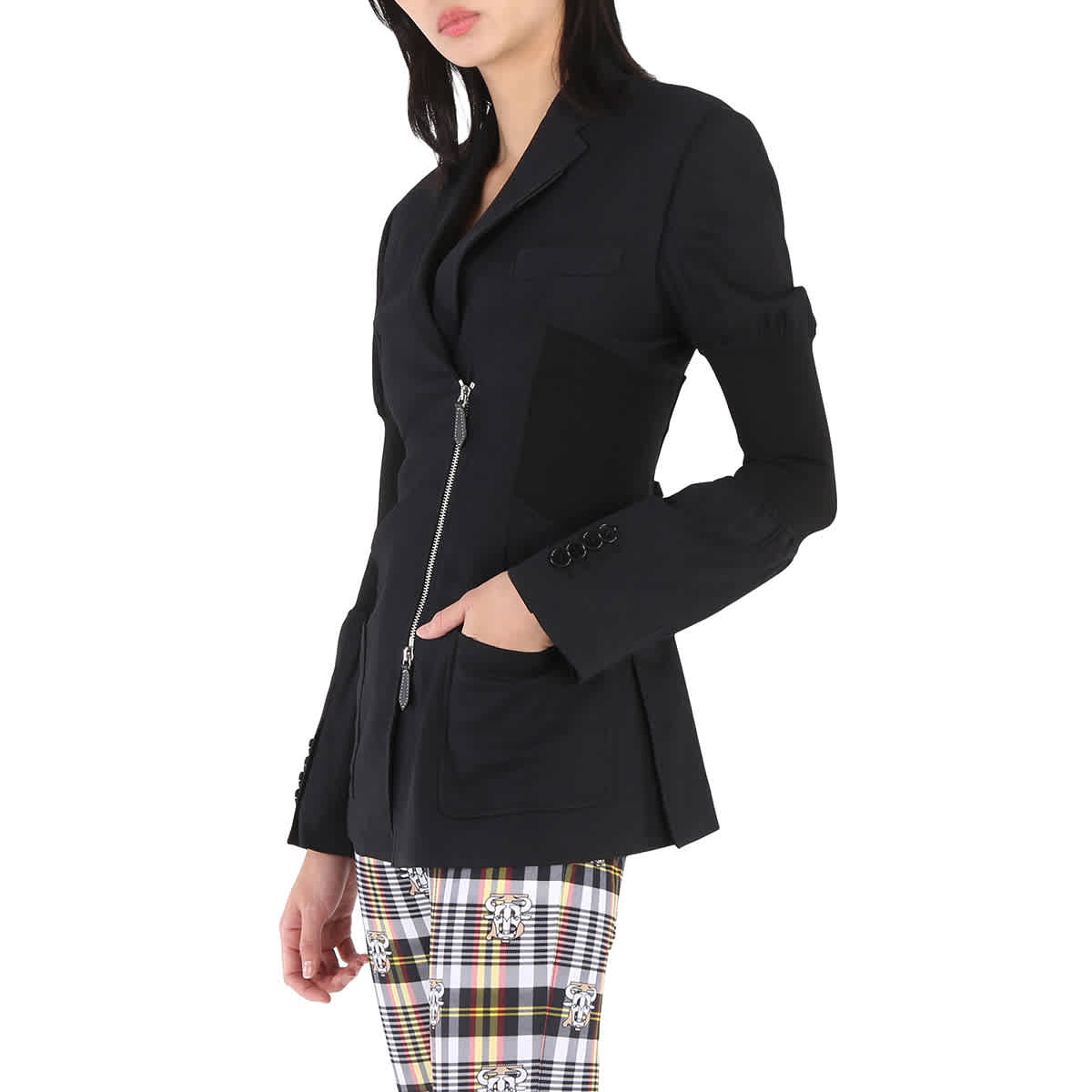 Burberry Ladies Black Technical Twill Reconstructed Blazer
