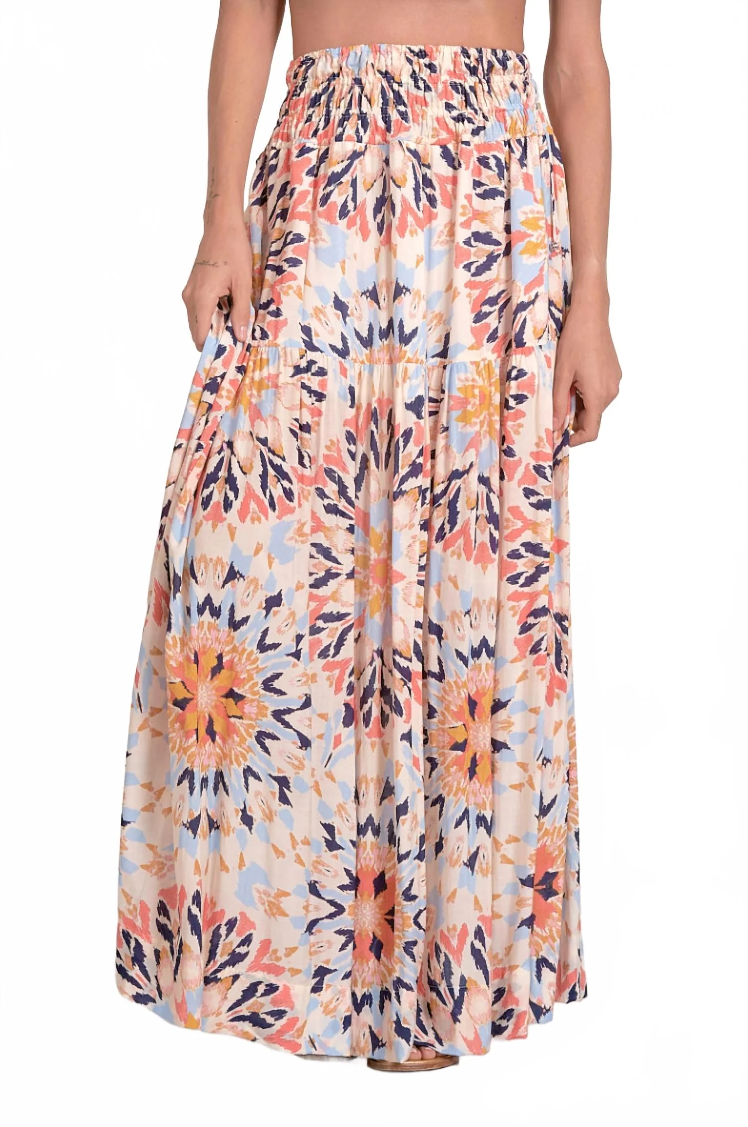 Smock Waist Maxi Skirt In Multi Kaleidos