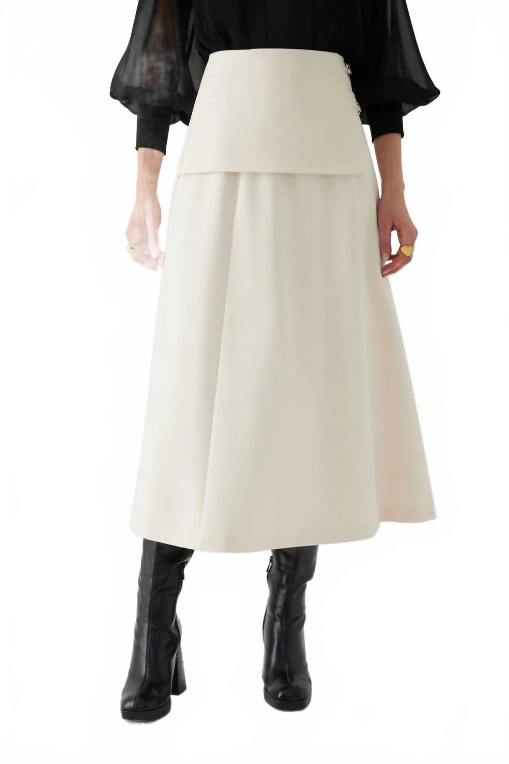 Bone Skirt With Belt Detail In Ivory