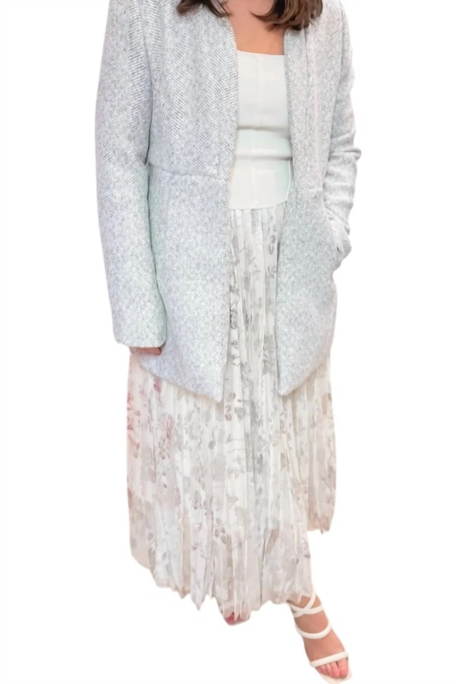 Viv Floral Maxi Skirt In Silver