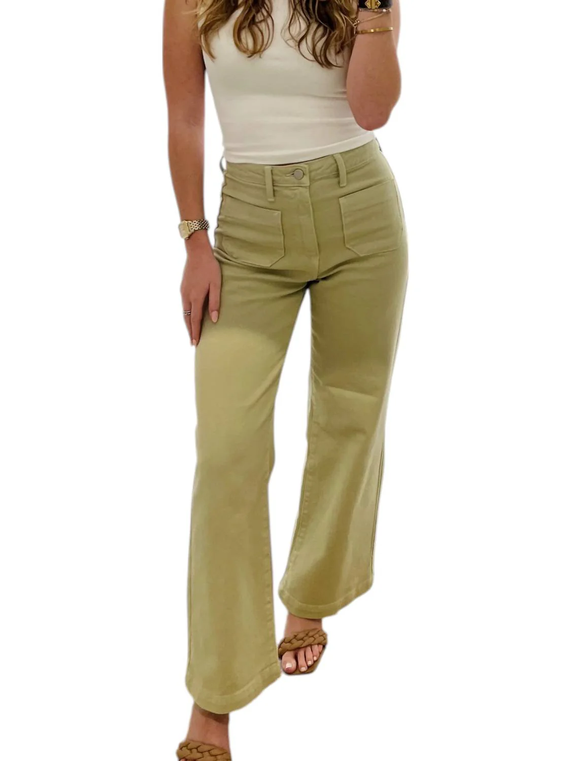 Ivy Wide Leg Jeans In Sage