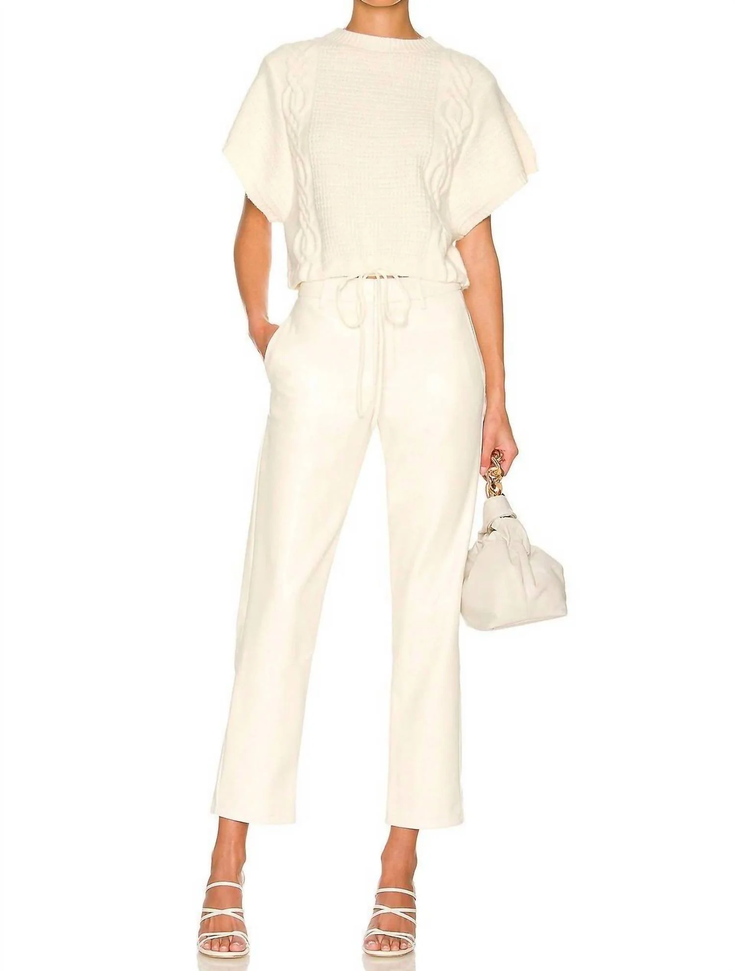 Franny Vegan Leather Trousers In Ivory