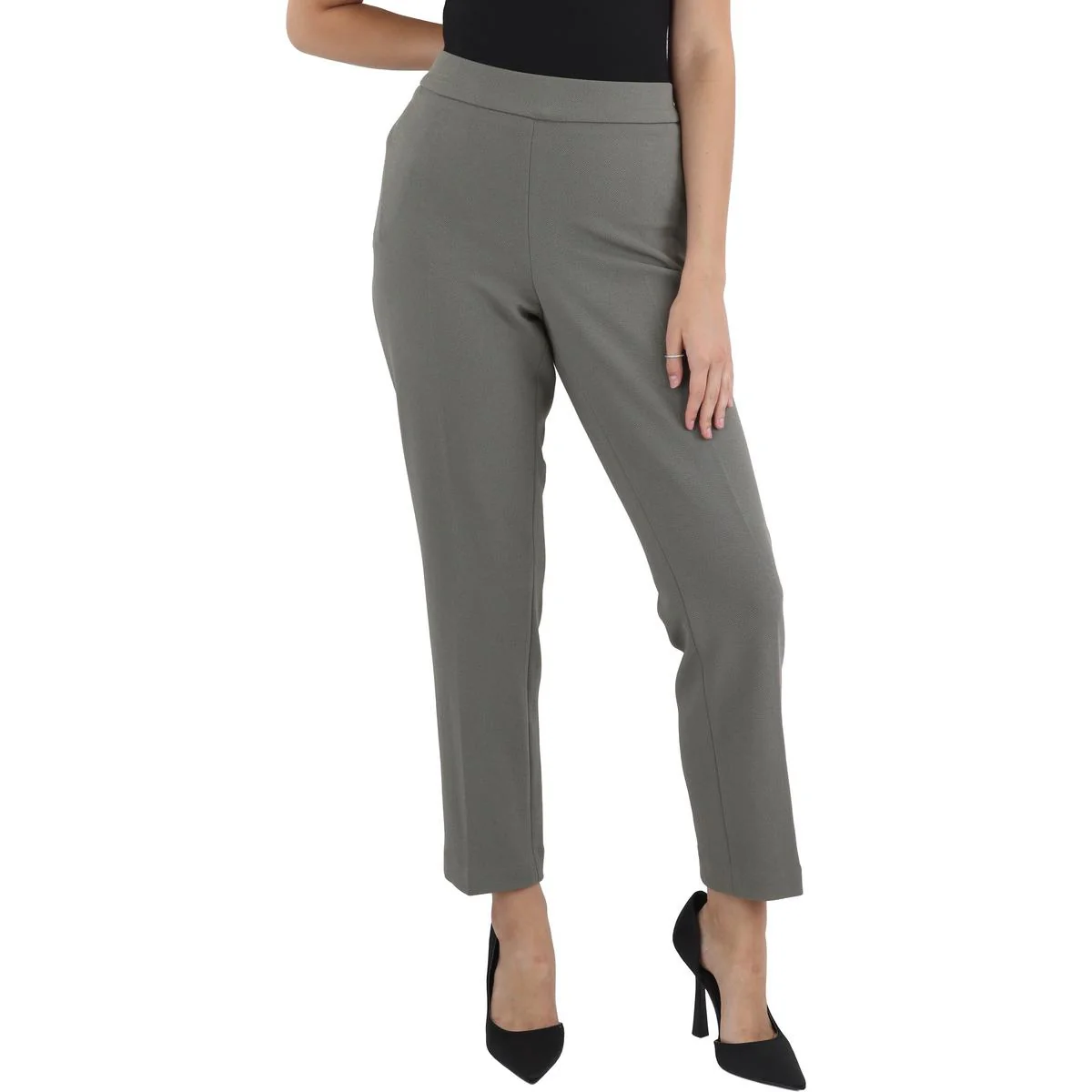 Womens Solid Crepe Ankle Pants