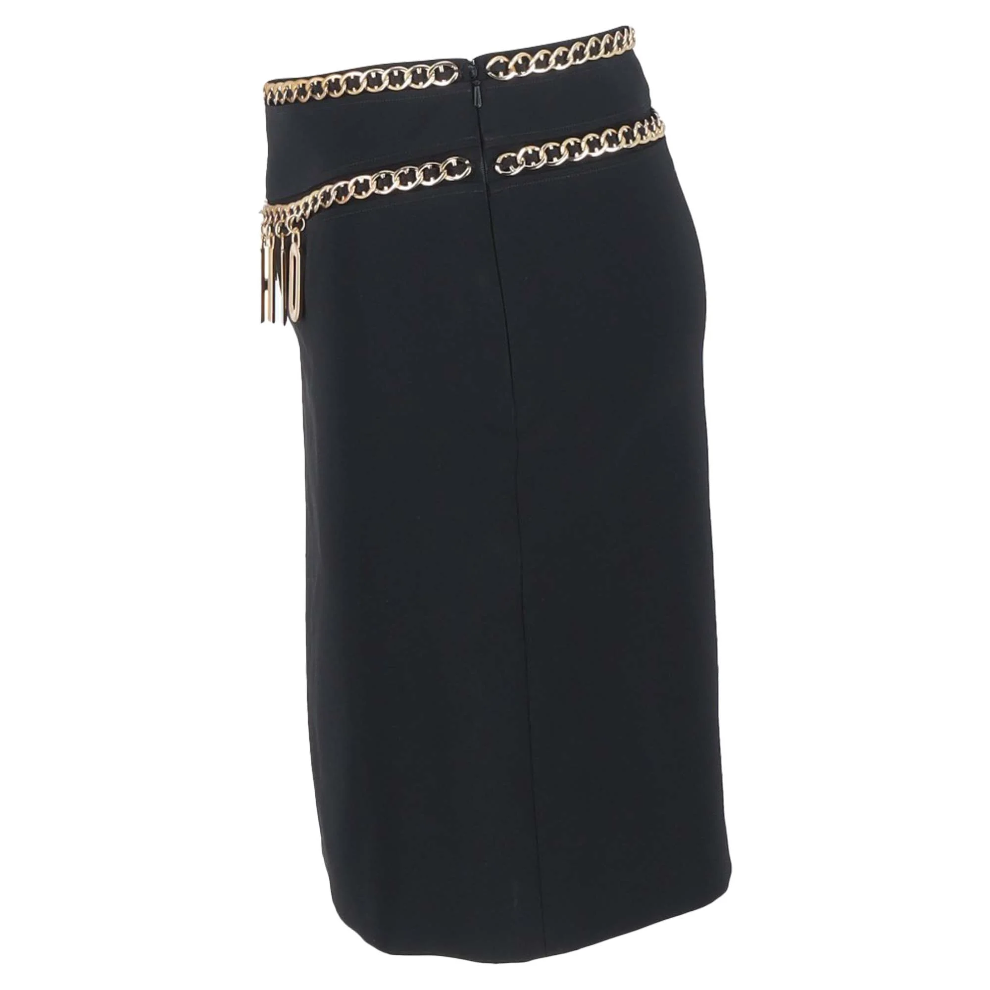 Moschino Couture Logo Chain Detailed Short Skirt in Black & Gold Triacetate