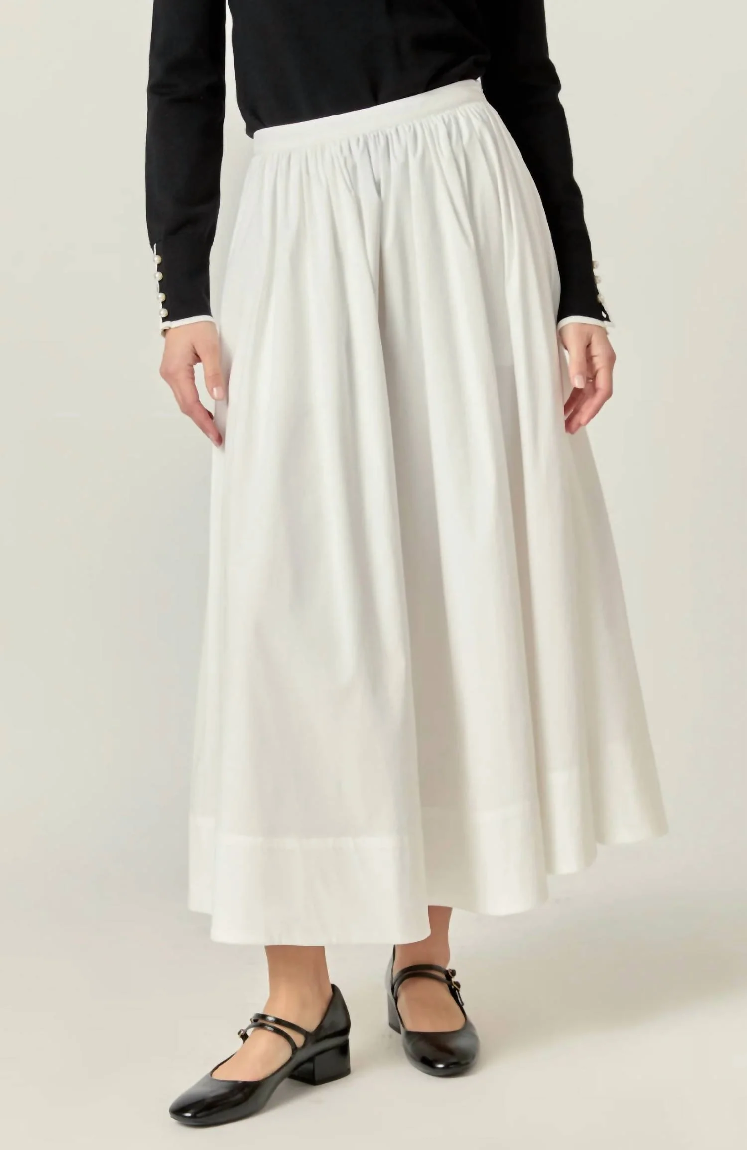 Flared Midi Skirt In White