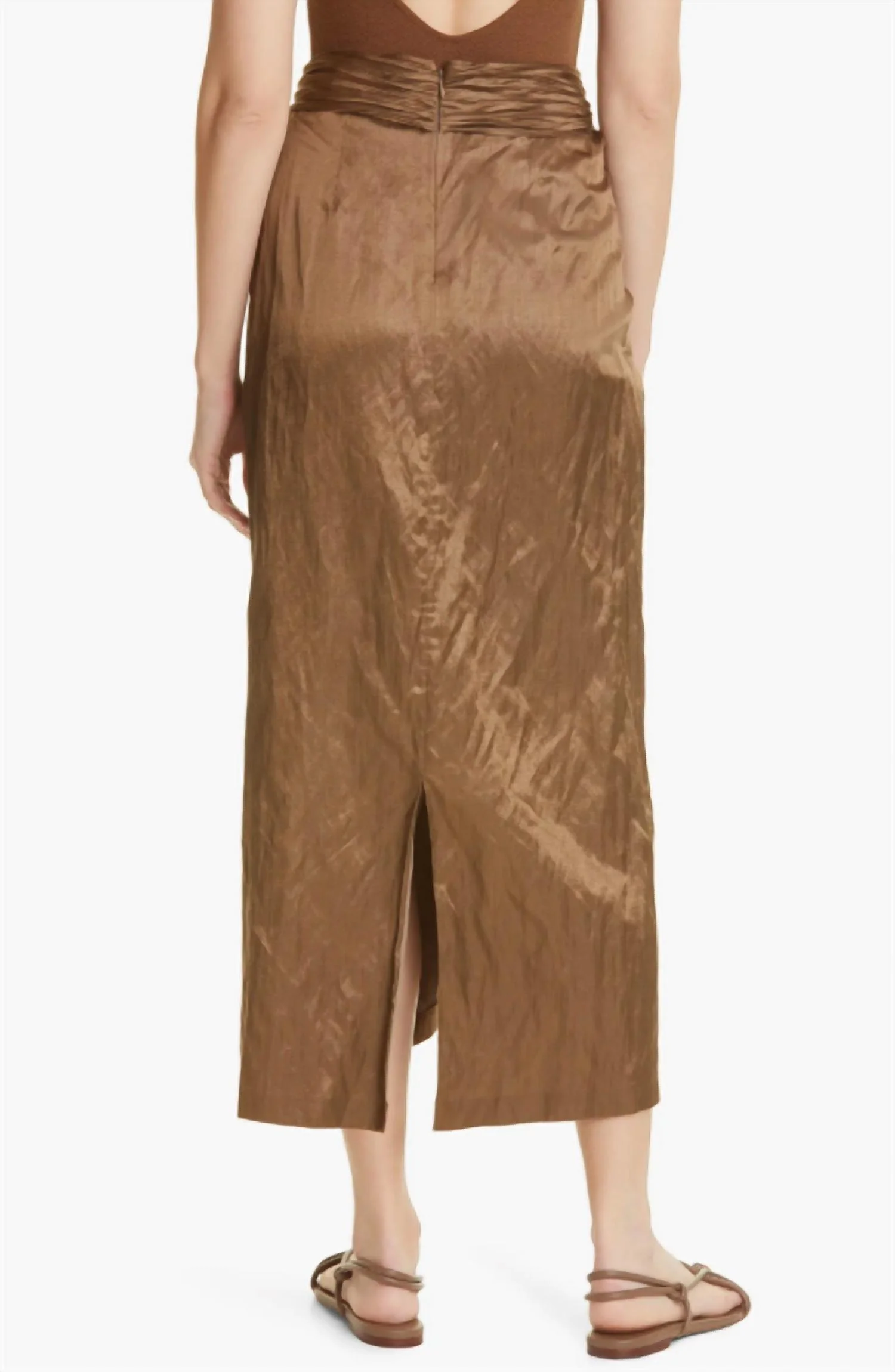Metallic Twist Front Skirt In Brown