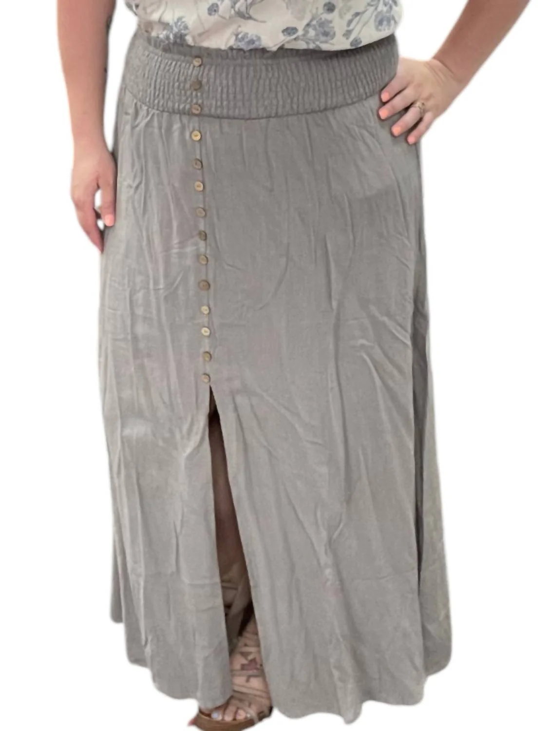 Smock Front Skirt In Grey