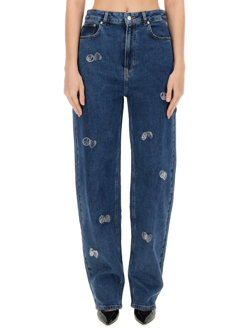 High-Waisted Denim Pants With Unique Embellishments