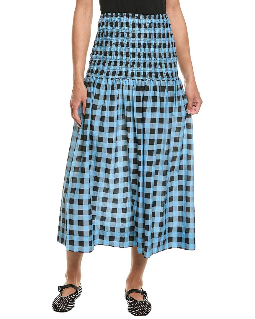 GANNI Smocked Silk-Blend Maxi Skirt