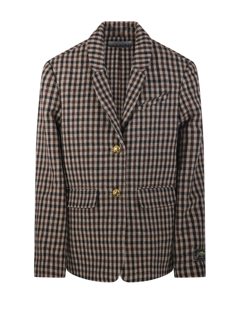 Check Wool Mix Oversized Blazer