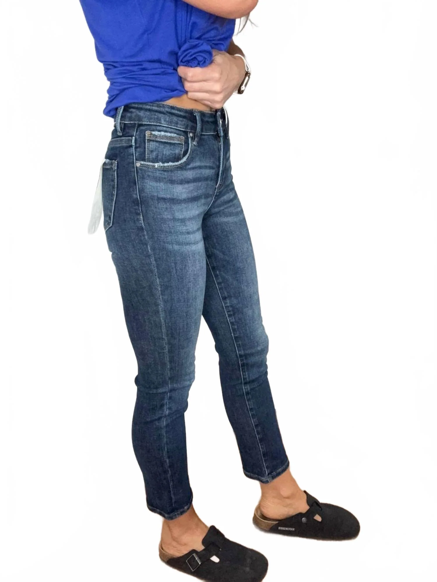 Ankle Straight Leg Slim Denim Jeans In Blue