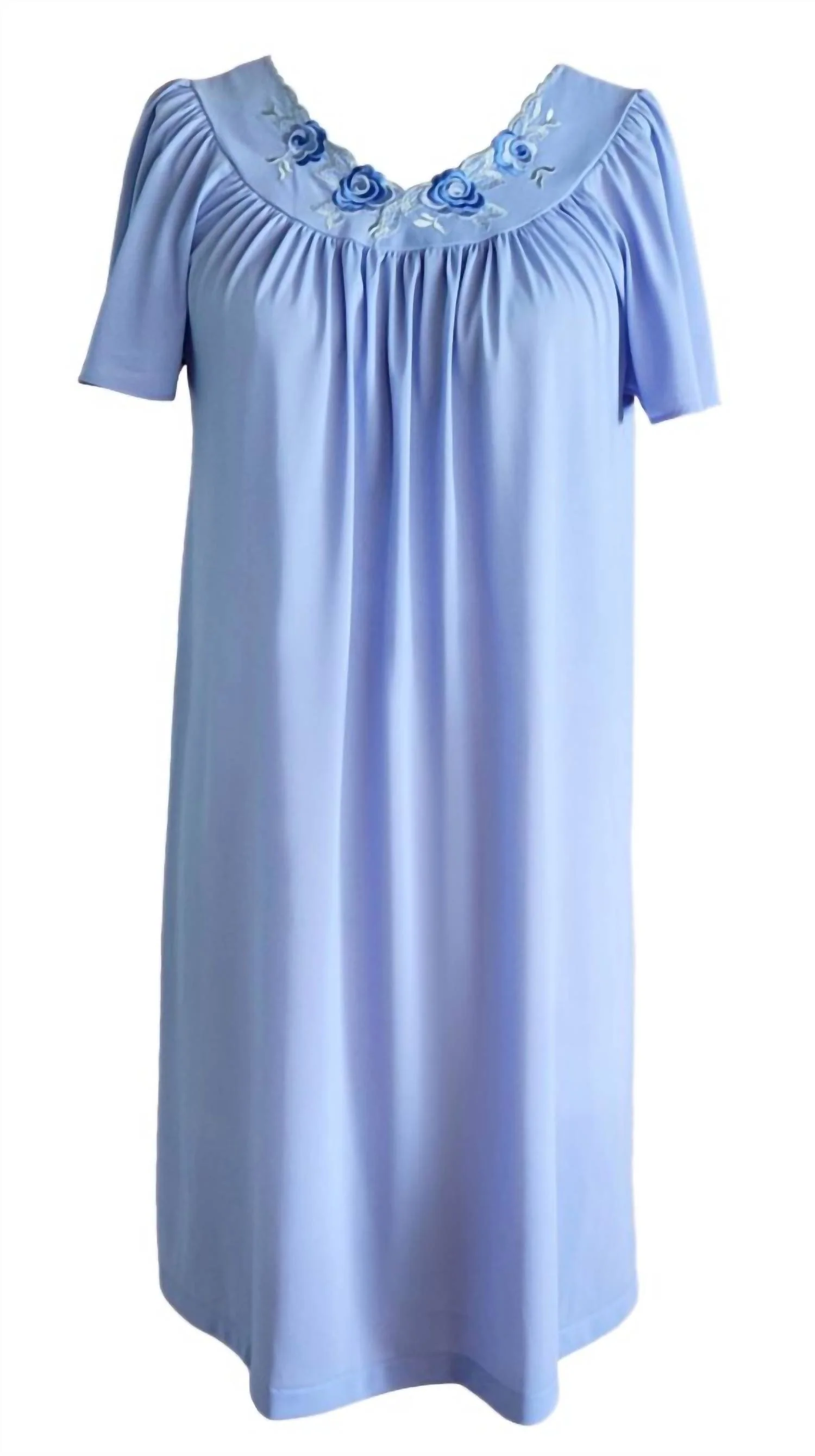 Short Gown With Flower Petal Embroidery And Flutter Sleeves In Lilac