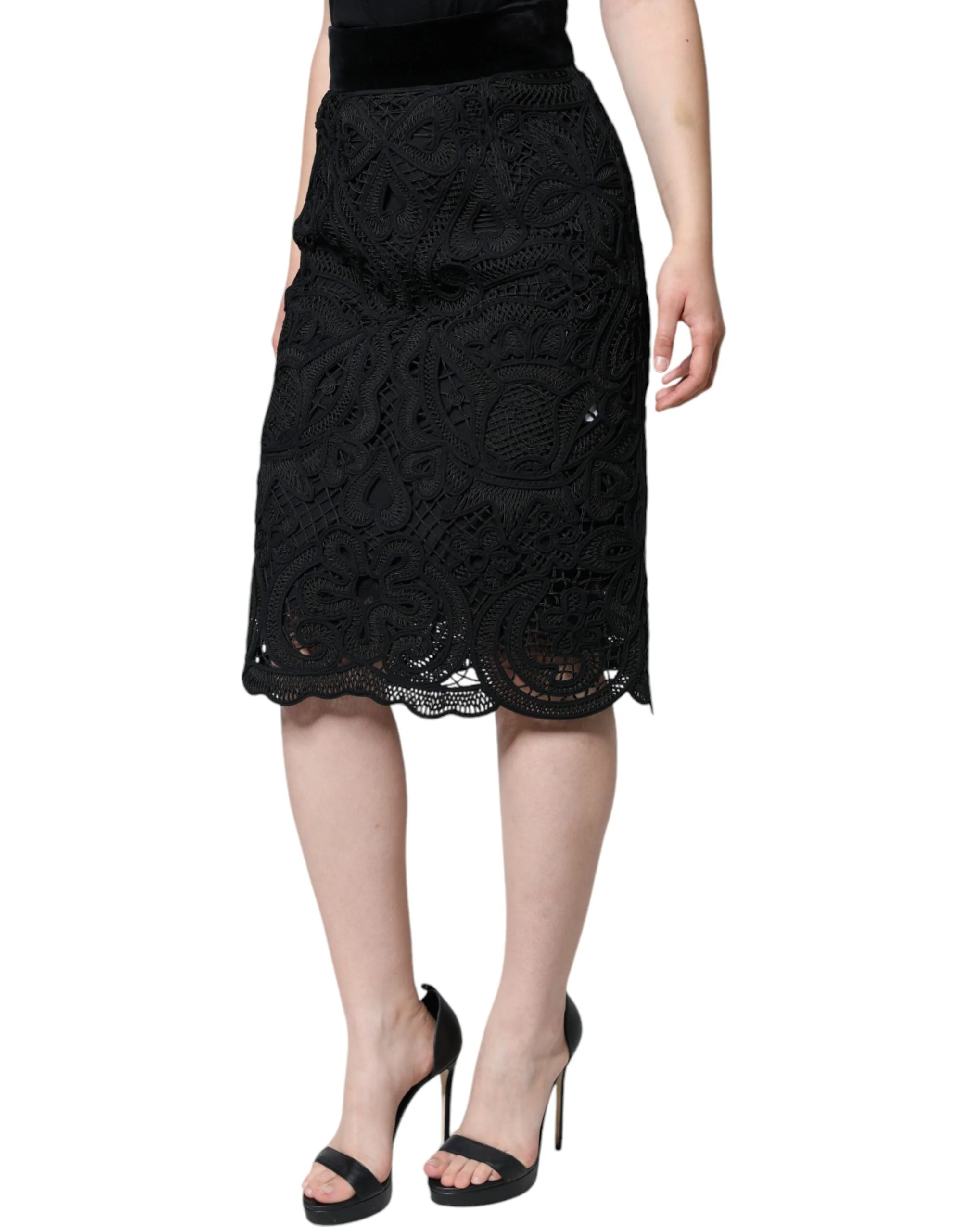 Dolce & Gabbana Floral Lace High Waist Pencil Cut Women's Skirt