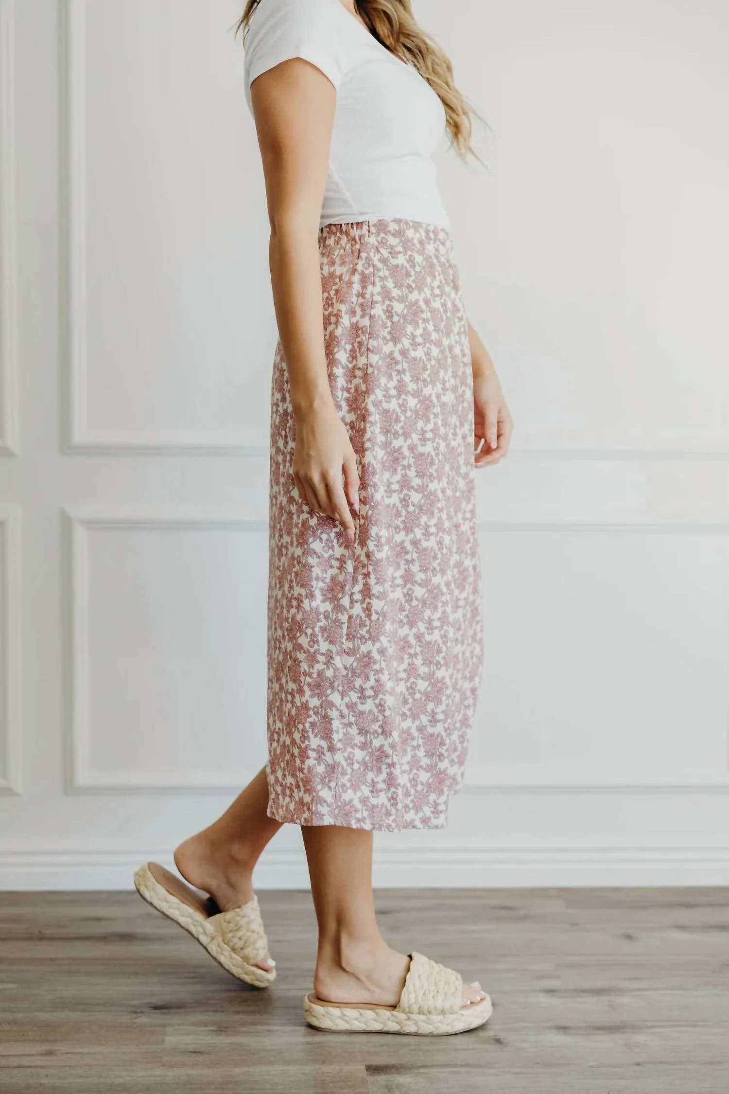 Misty Rose A-Line Midi Skirt In Mauve