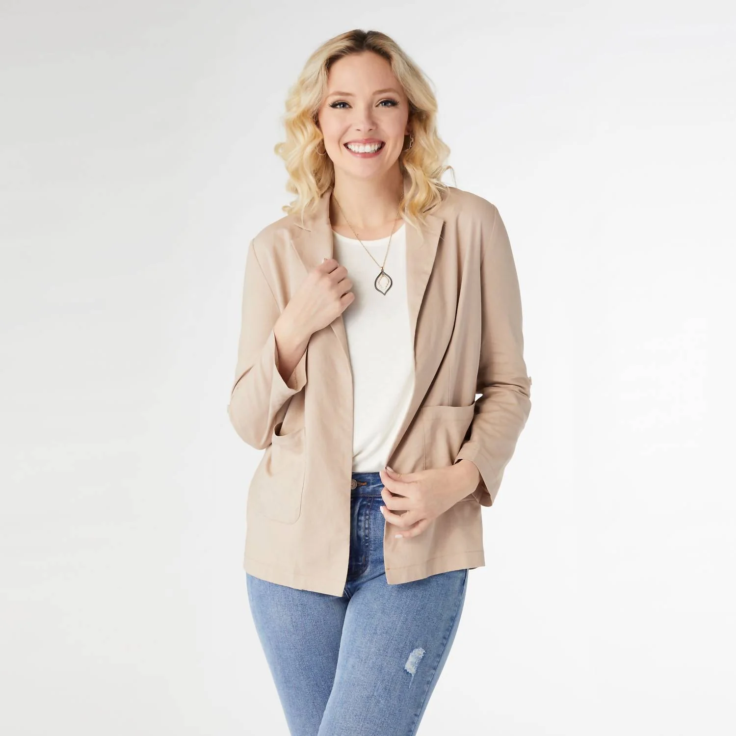 Indra Lightweight Open Blazer In Khaki
