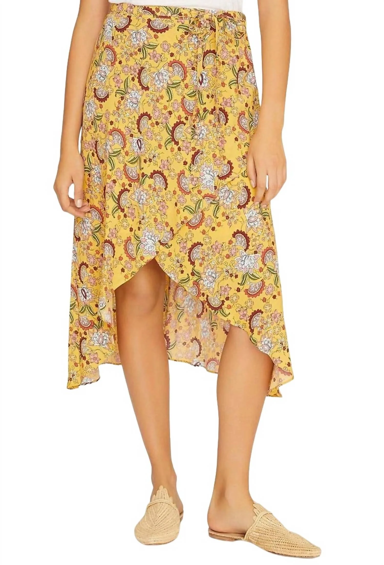 Jamie Faux Wrap Midi Skirt In Sunrays