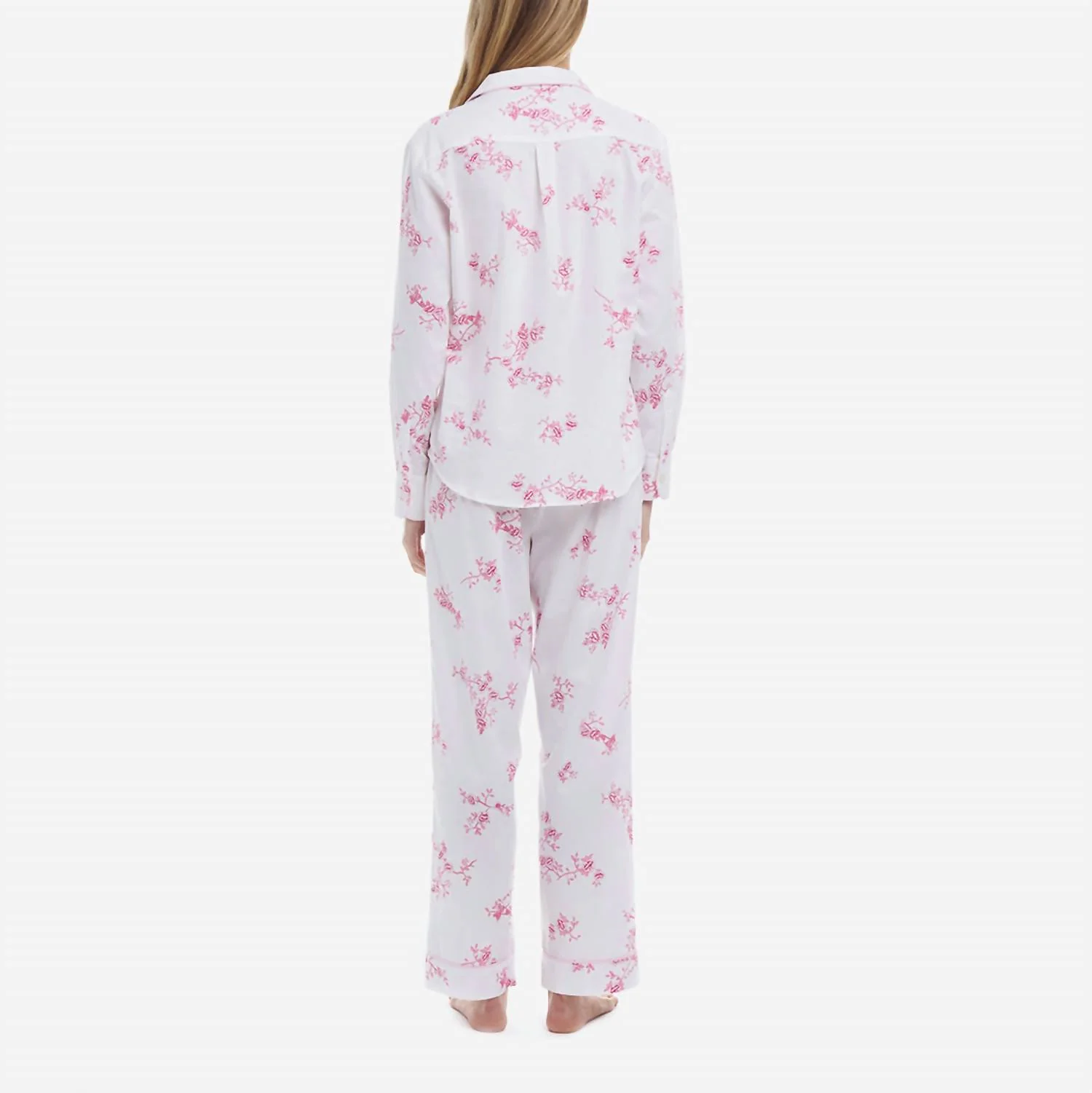 Women's Twill Floral Long Pajama Set In English Rose