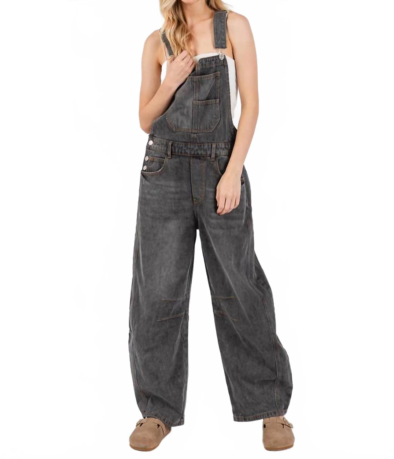 Washed Denim Jumpsuit In Black