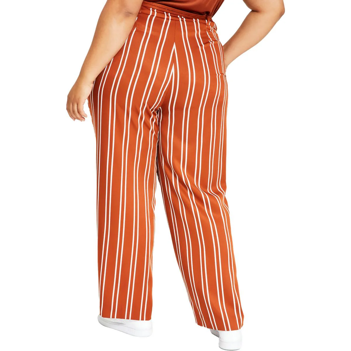 Plus Womens Striped Tie Waste Wide Leg Pants
