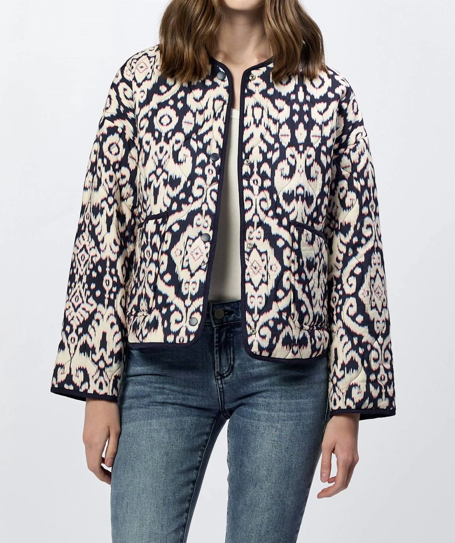 Elke Long Sleeve Button Up Jacket In Multi Color