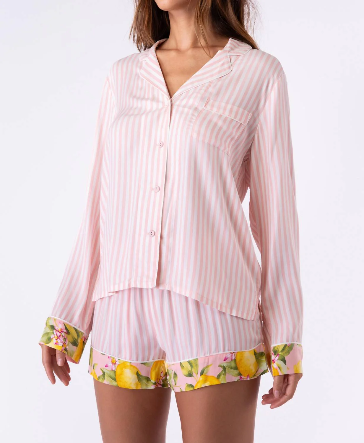 In Full Bloom Long Sleeve Pajama Top In Pink Dream