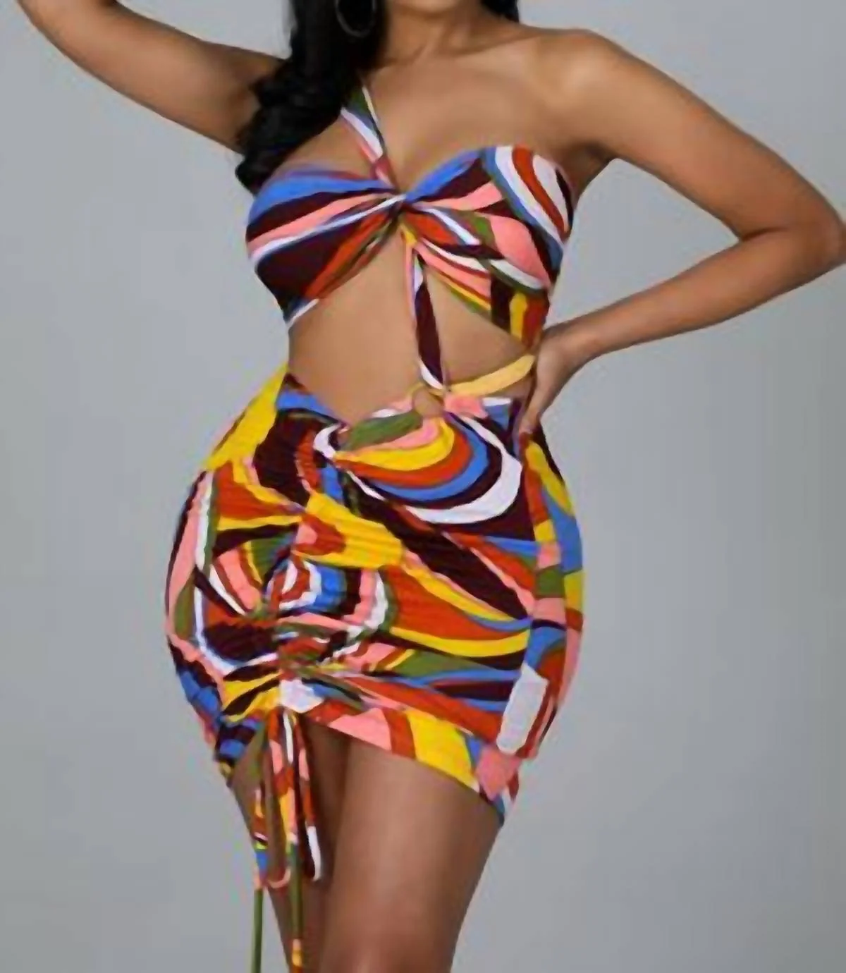 Amber Two Piece Wrap Top Mini Skirt In Multicolor