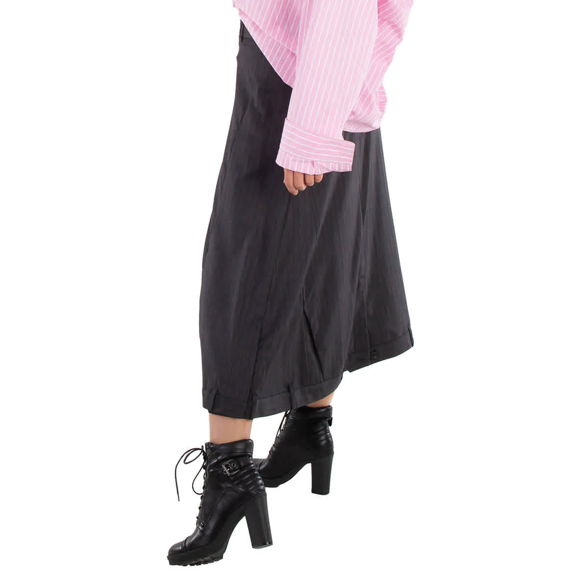 Balenciaga Pinstripe-Pattern Midi Wool Skirt