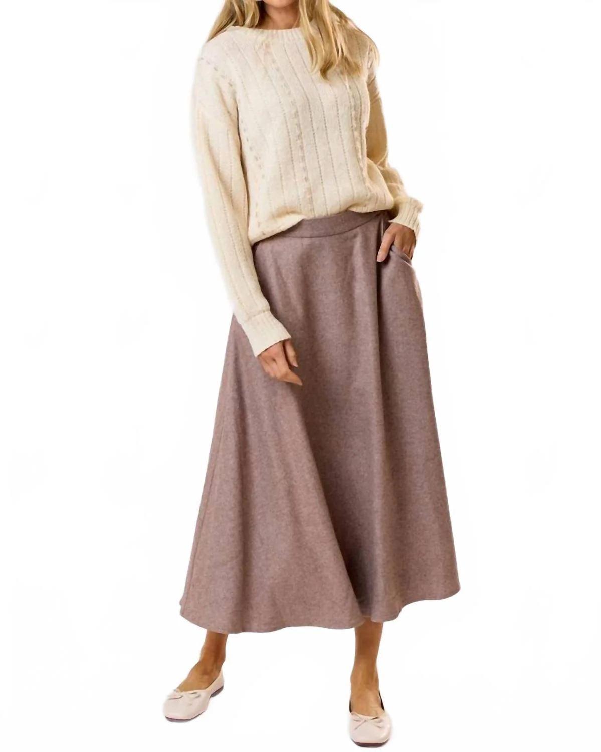 Wool Flared Midi Skirt In Taupe