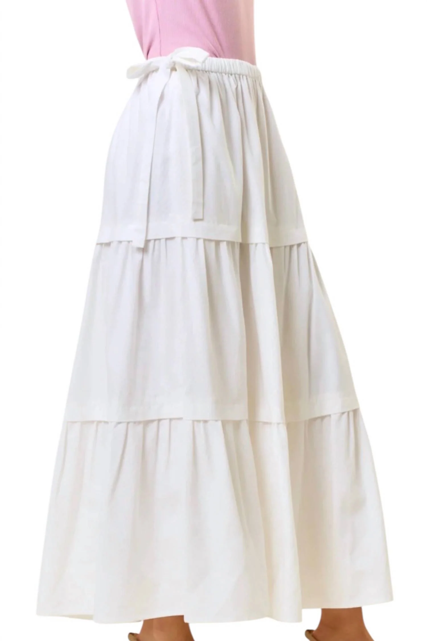 Side Drawstring Waist Maxi Skirt In White
