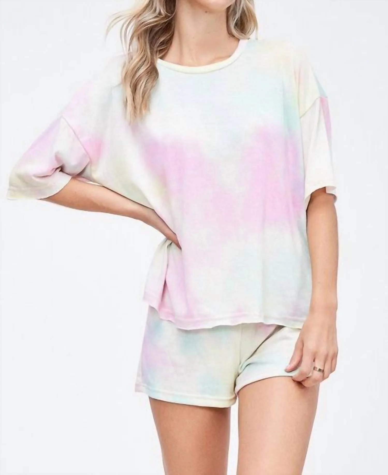 Pastel Tie Dye Shorts Set In Multi