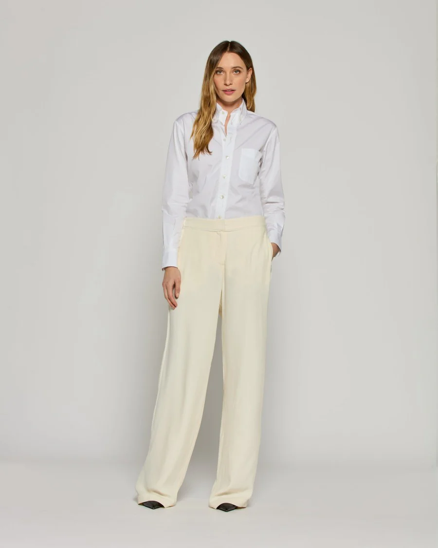 Tailored Trouser With Georgette Trim - Cream