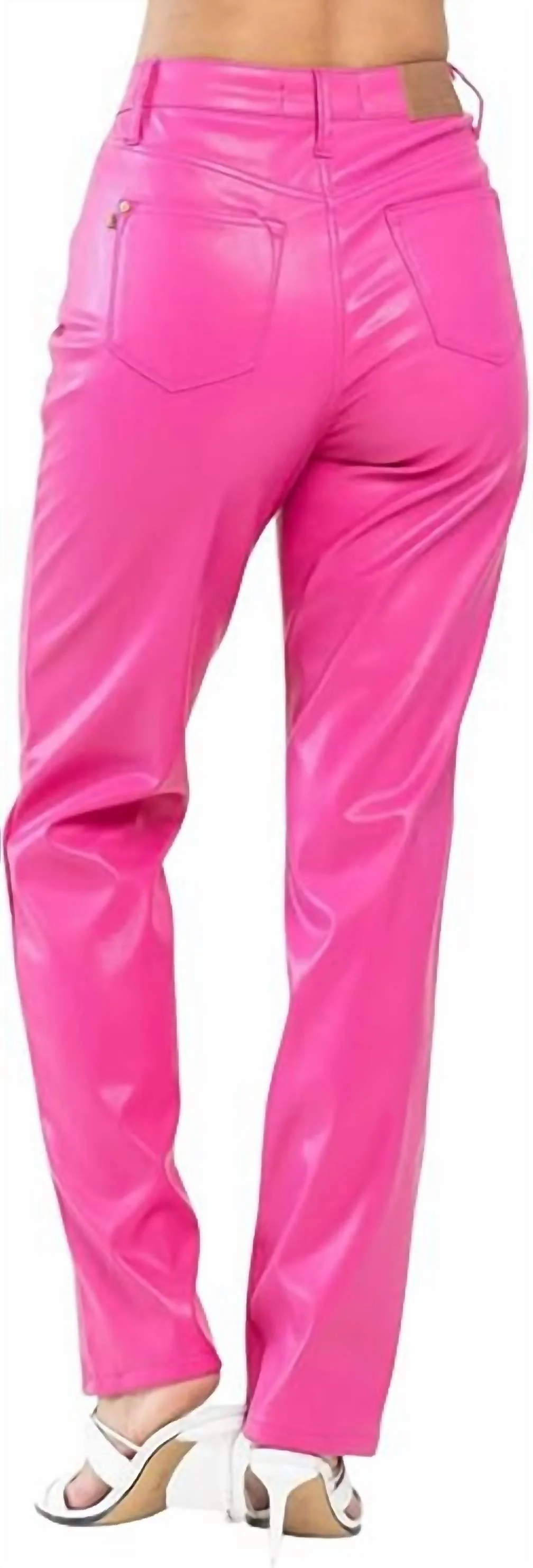 Control Top Faux Leather Pants In Hot Pink