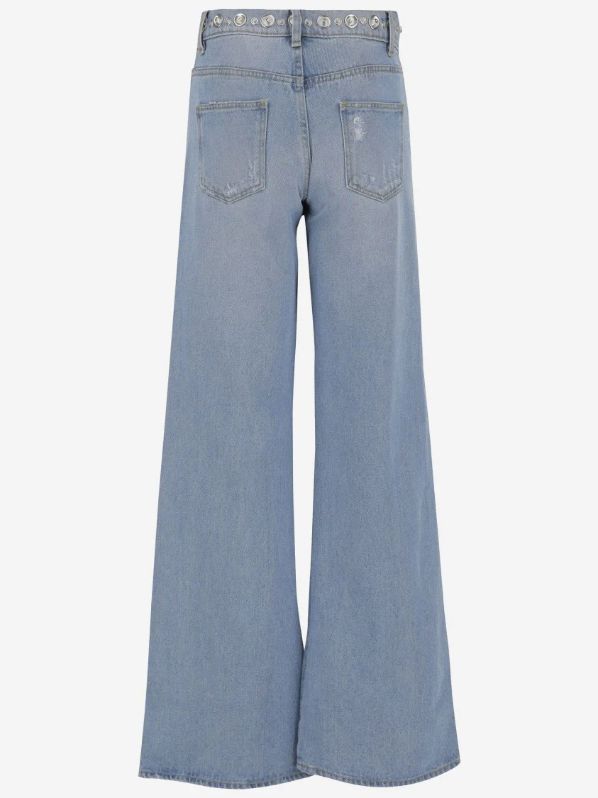 Cotton Denim Jeans With Studs