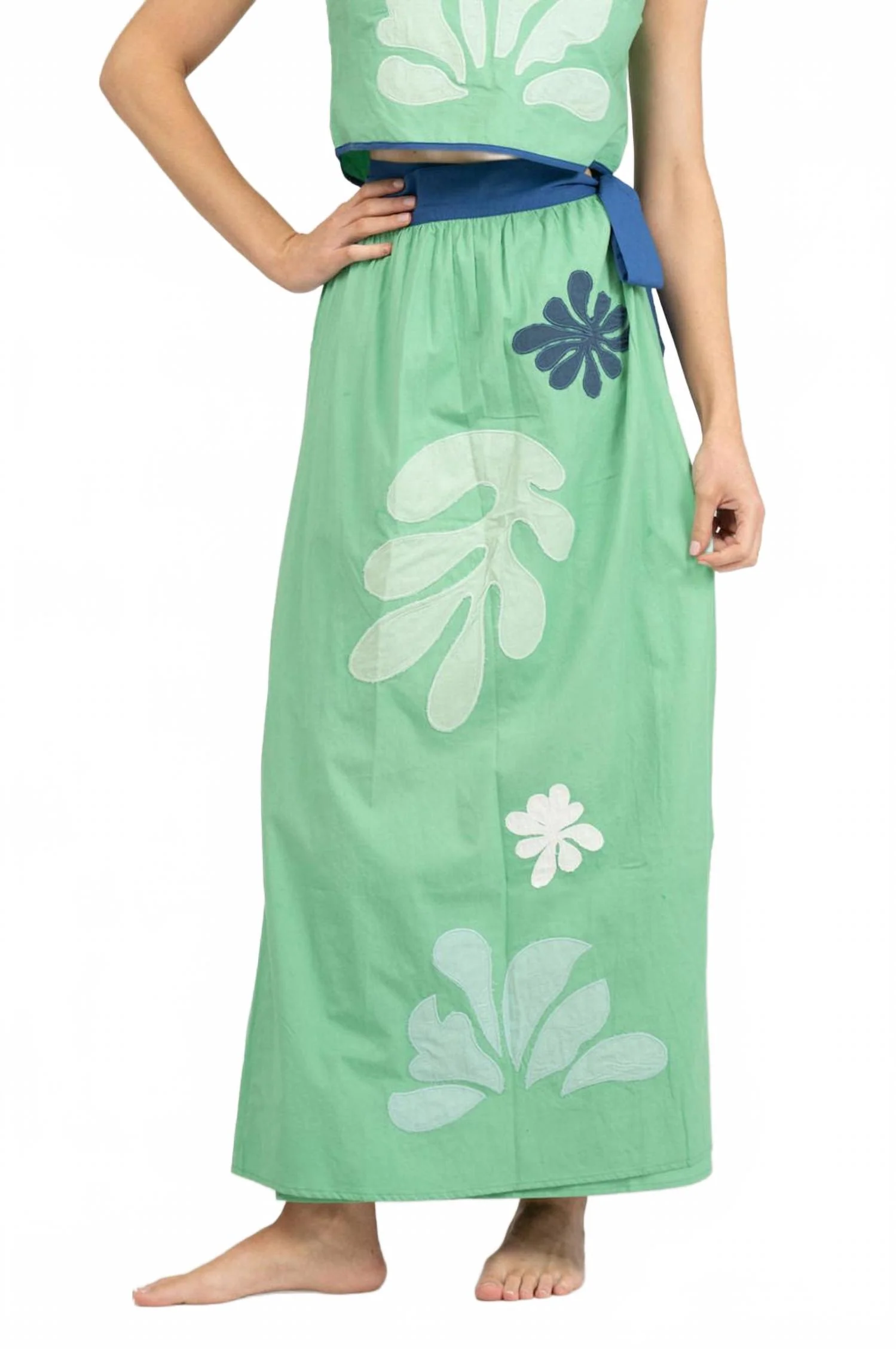 Sullivan Maxi Skirt In Large Leaf Poplin With Patchwork