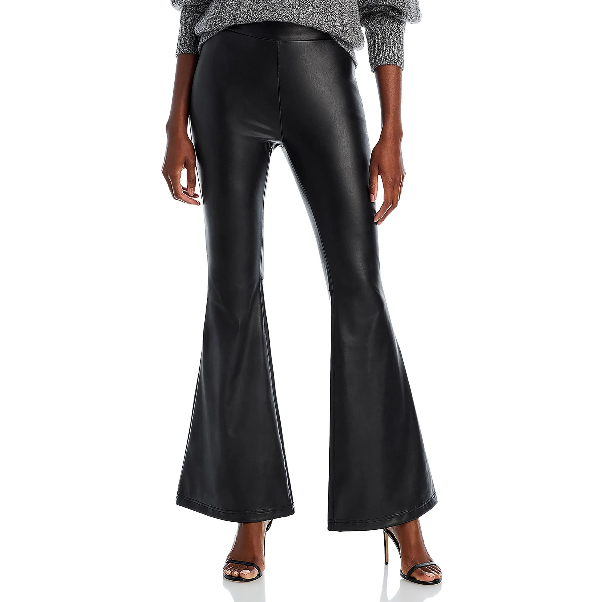 Womens Faux Leather High Waist Flared Pants