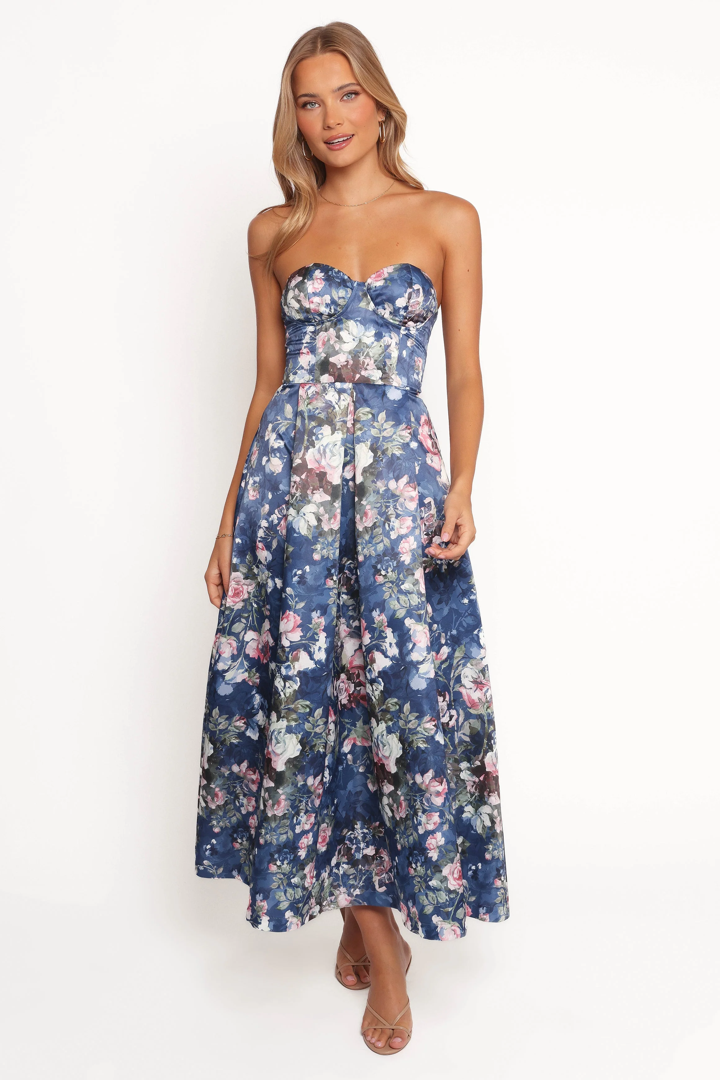 Darina Strapless Midi Dress - Midnight Floral