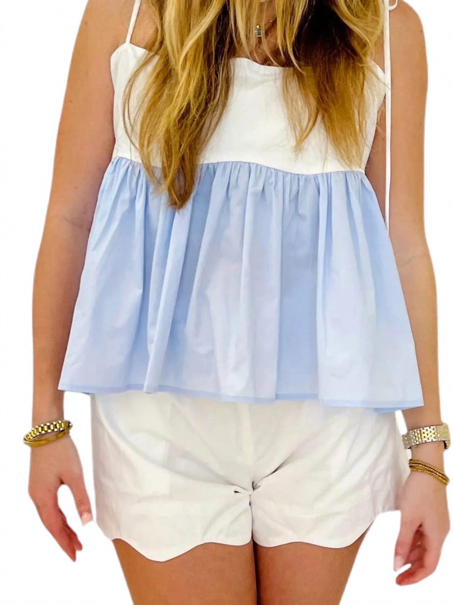 Caspian Colorblock Top And Short Set In White And Blue