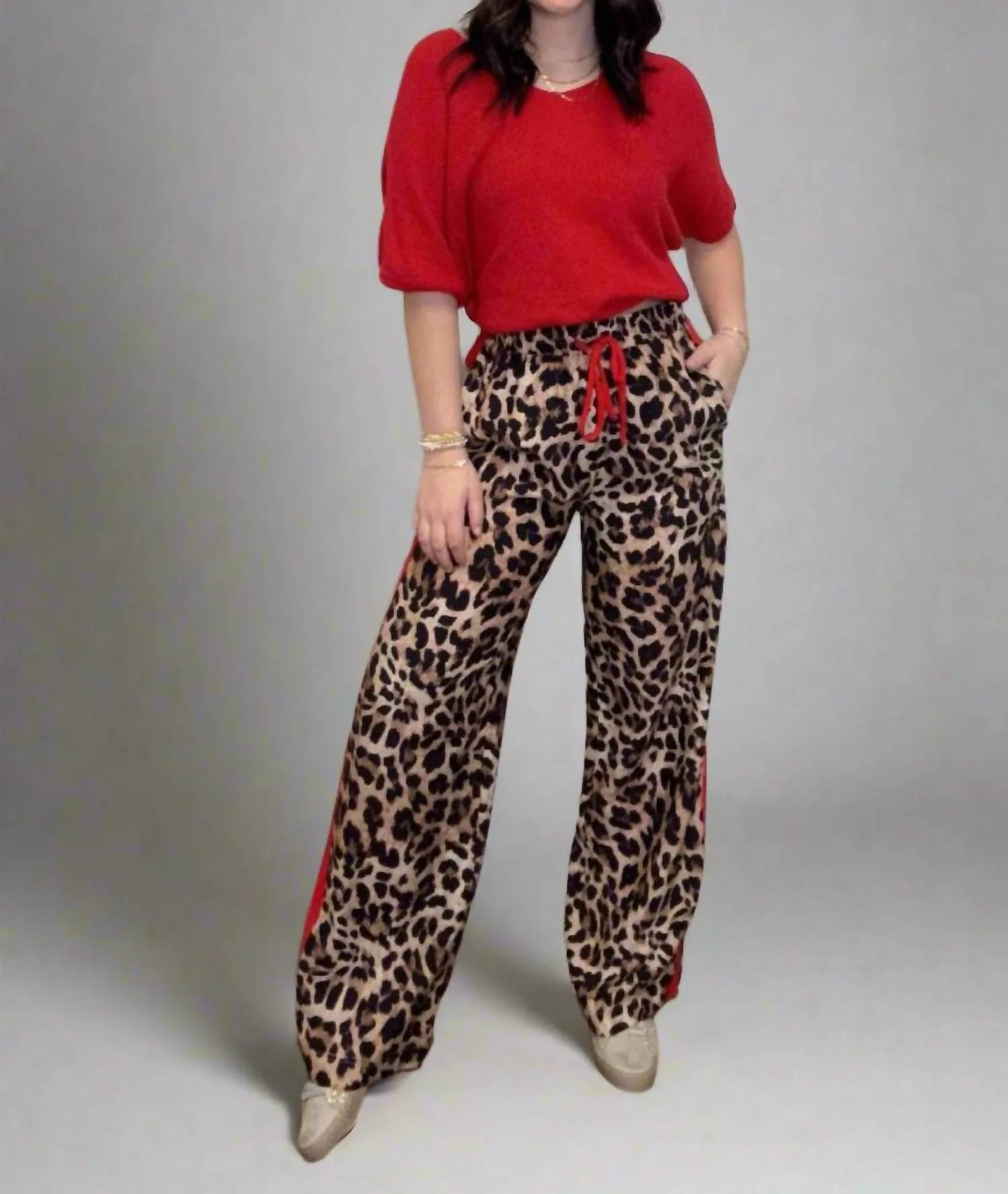 Leopard Printed Stripe Side Track Pants In Animal