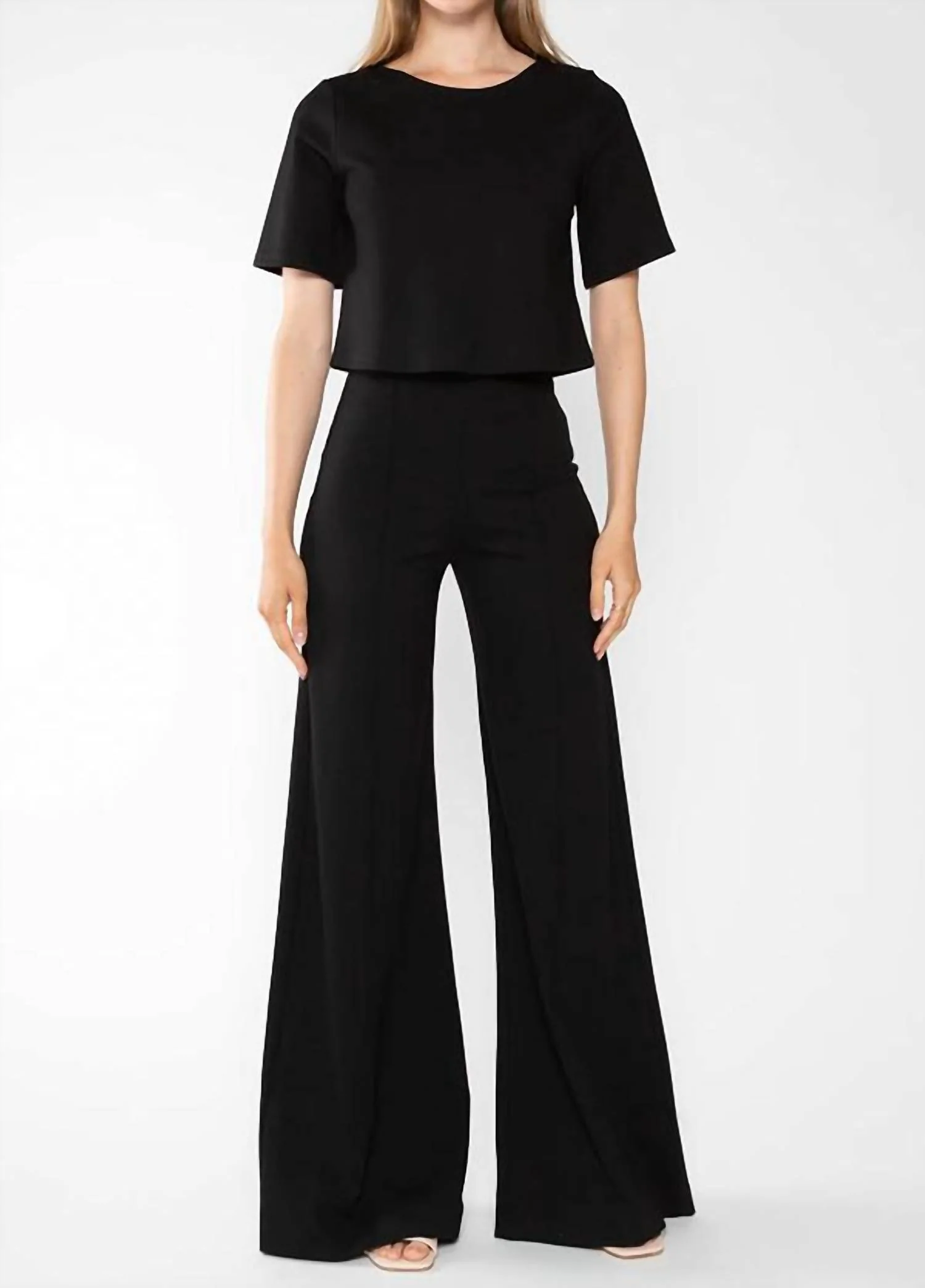 Ponte Knit Wide Leg Pants In Black
