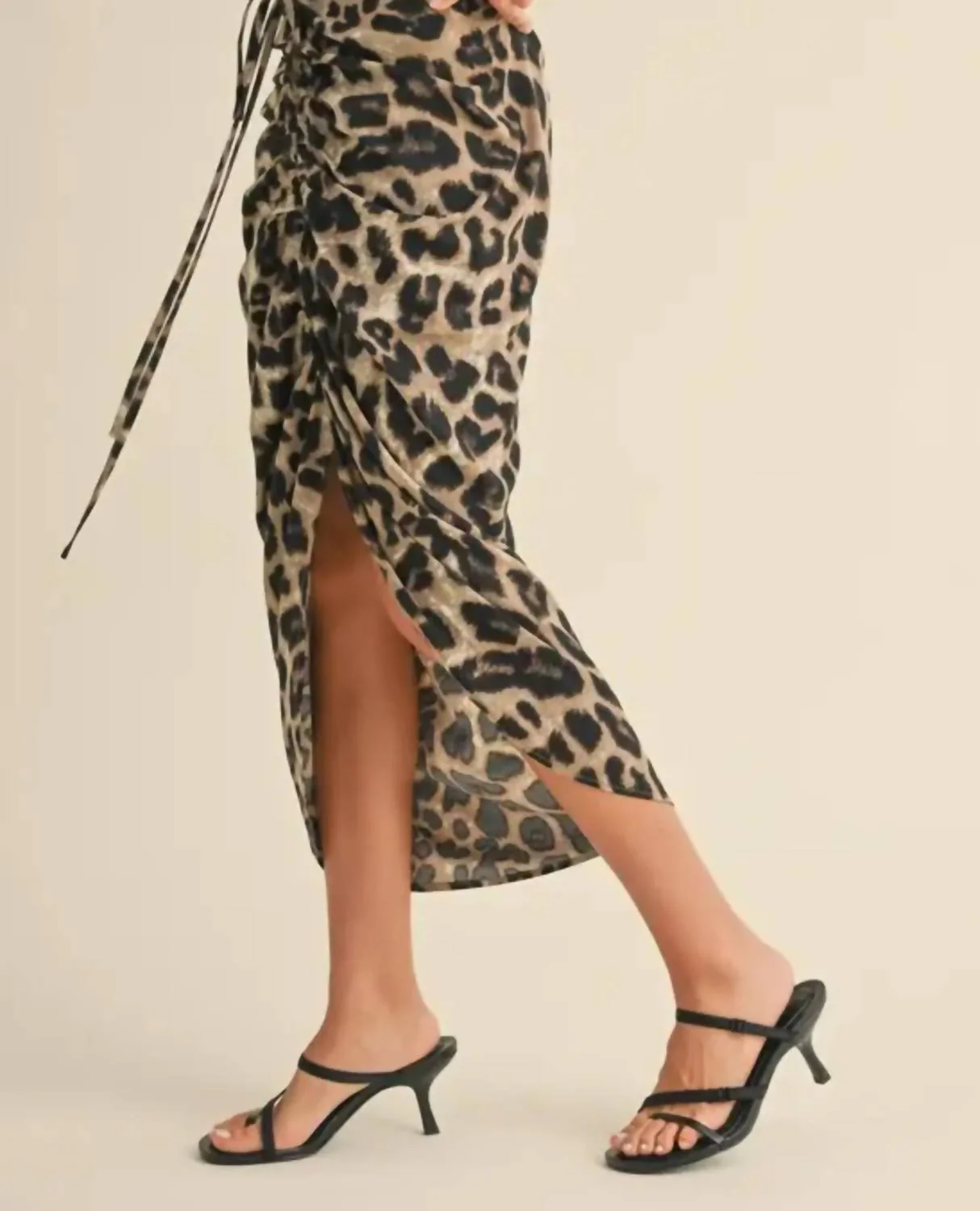Ruching Leopard Skirt In Brown