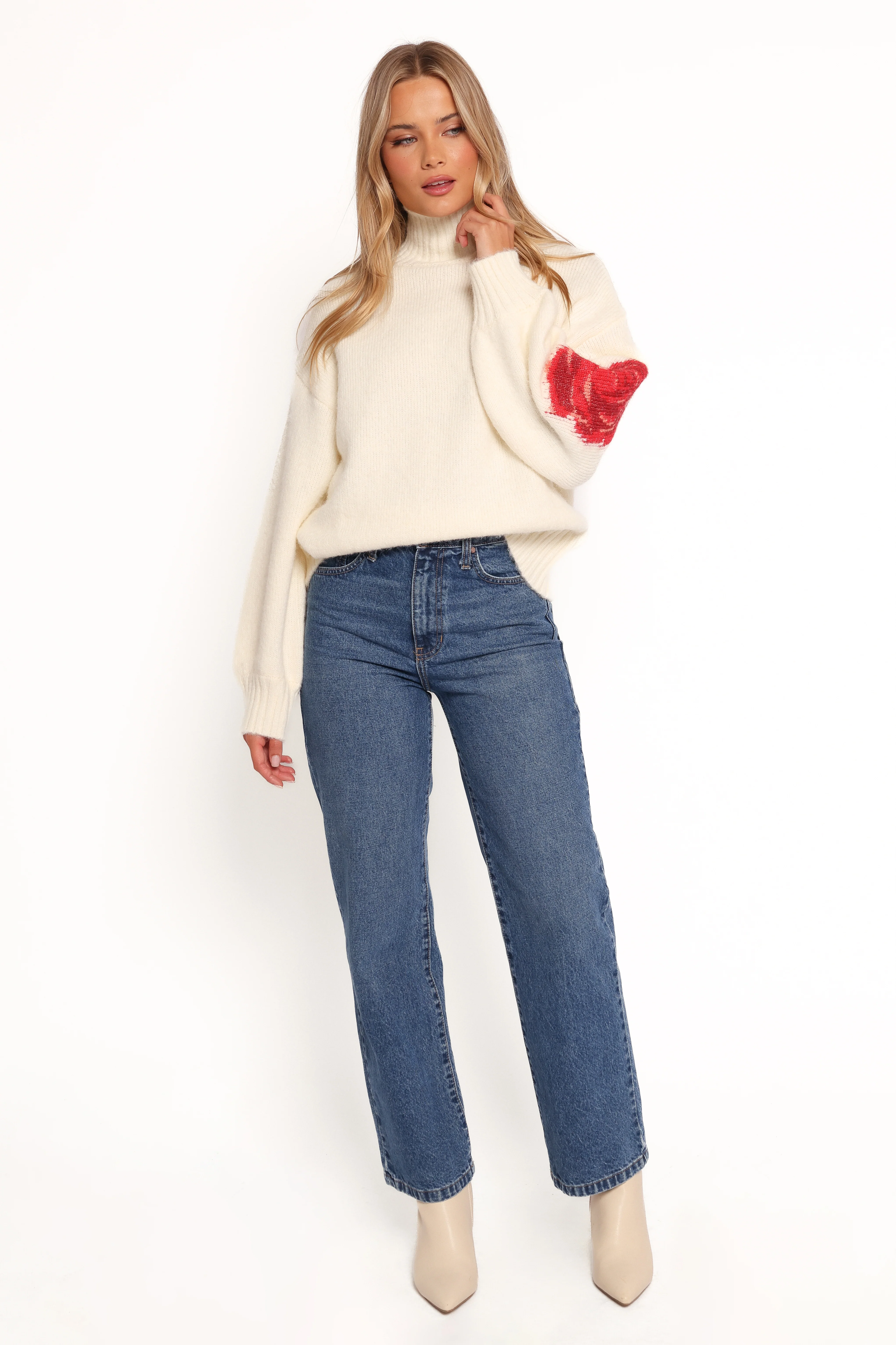 Kelso Flower Embroidery Knit Sweater - Cream