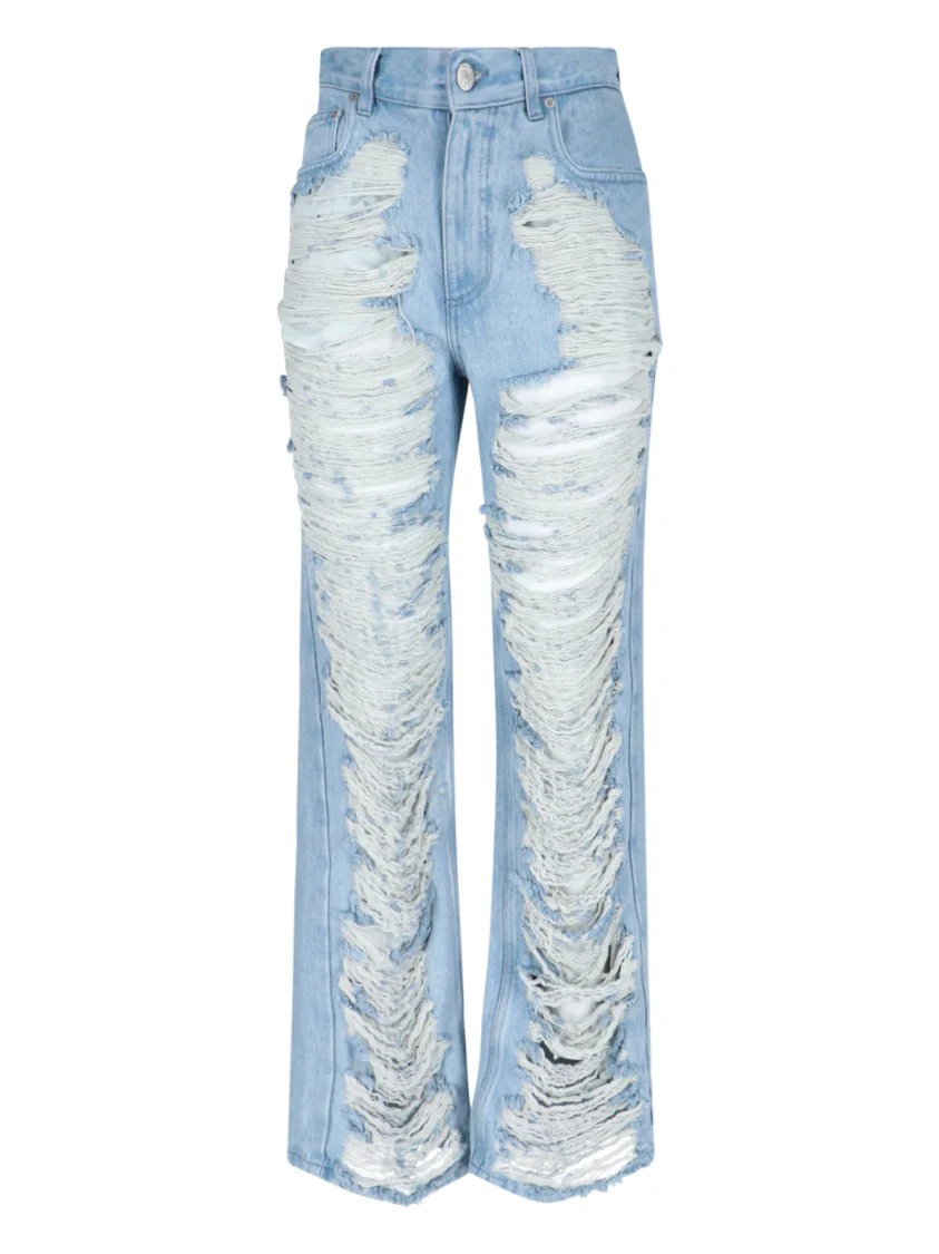 Destroyed Straight Jeans – Light Blue